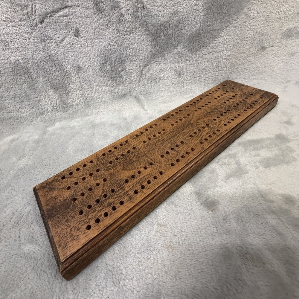 Vintage Wood Cribbage Board Solid Wood Elegant Smooth 11" with 5 Plastic Pegs
